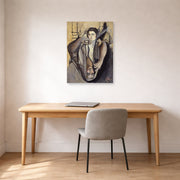 Unframed poster print of Salvador Dali's Portrait of My Sister displayed on a wall in a office