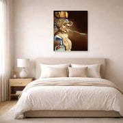 Gallery-wrapped canvas print of Salvador Dali's Portrait of Picasso displayed on a wall in a bedroom