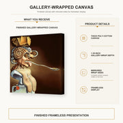 Salvador Dali - Portrait of Picasso gallery wrap canvas construction and hanging details infographic
