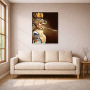 Unframed poster print of Salvador Dali's Portrait of Picasso displayed on a wall in a living room