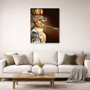 Unframed poster print of Salvador Dali's Portrait of Picasso displayed on a wall in a living room