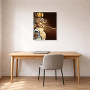 Unframed poster print of Salvador Dali's Portrait of Picasso displayed on a wall in a office