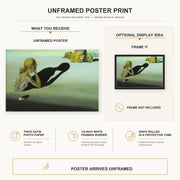 Salvador Dali - Remorse or Sphinx Embedded in the Sand poster print size comparison and framing display infographic