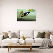Unframed poster print of Salvador Dali's Remorse or Sphinx Embedded in the Sand displayed on a wall in a living room