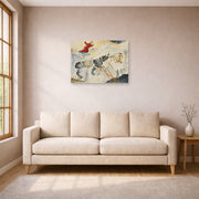 Unframed poster print of Salvador Dali's Rhinoceros En Desintegration displayed on a wall in a living room
