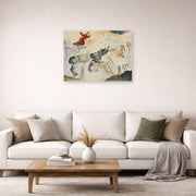 Unframed poster print of Salvador Dali's Rhinoceros En Desintegration displayed on a wall in a living room
