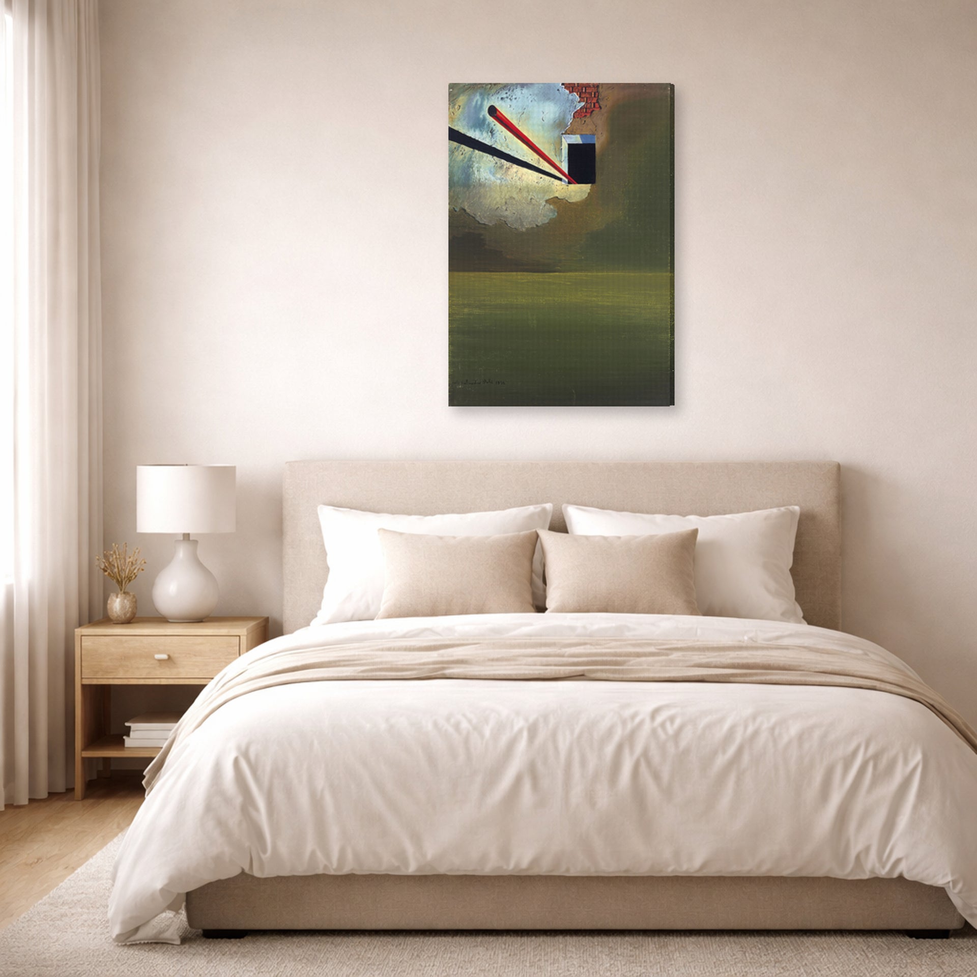 Gallery-wrapped canvas print of Salvador Dali's Sans Titre displayed on a wall in a bedroom