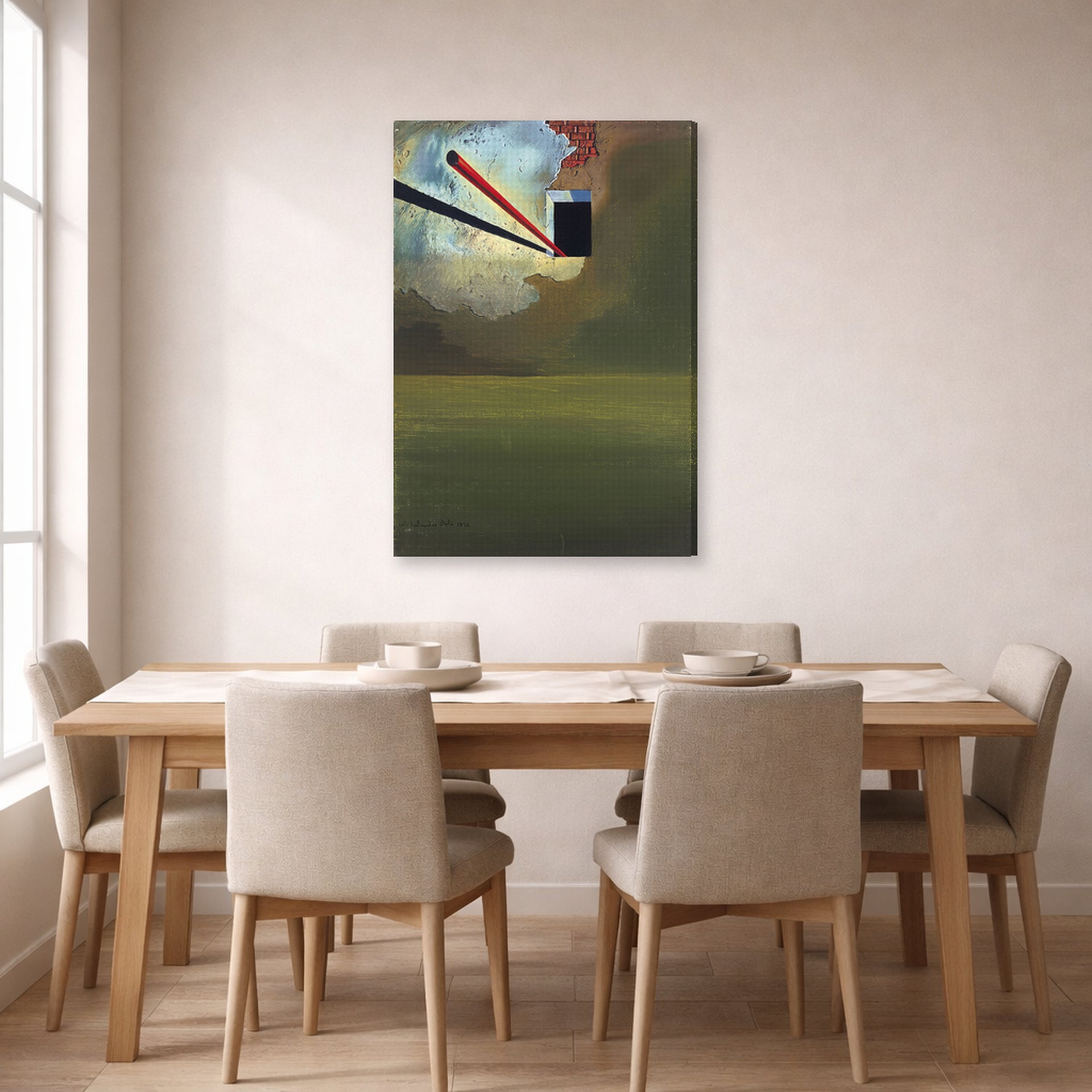 Gallery-wrapped canvas print of Salvador Dali's Sans Titre displayed on a wall in a dining room