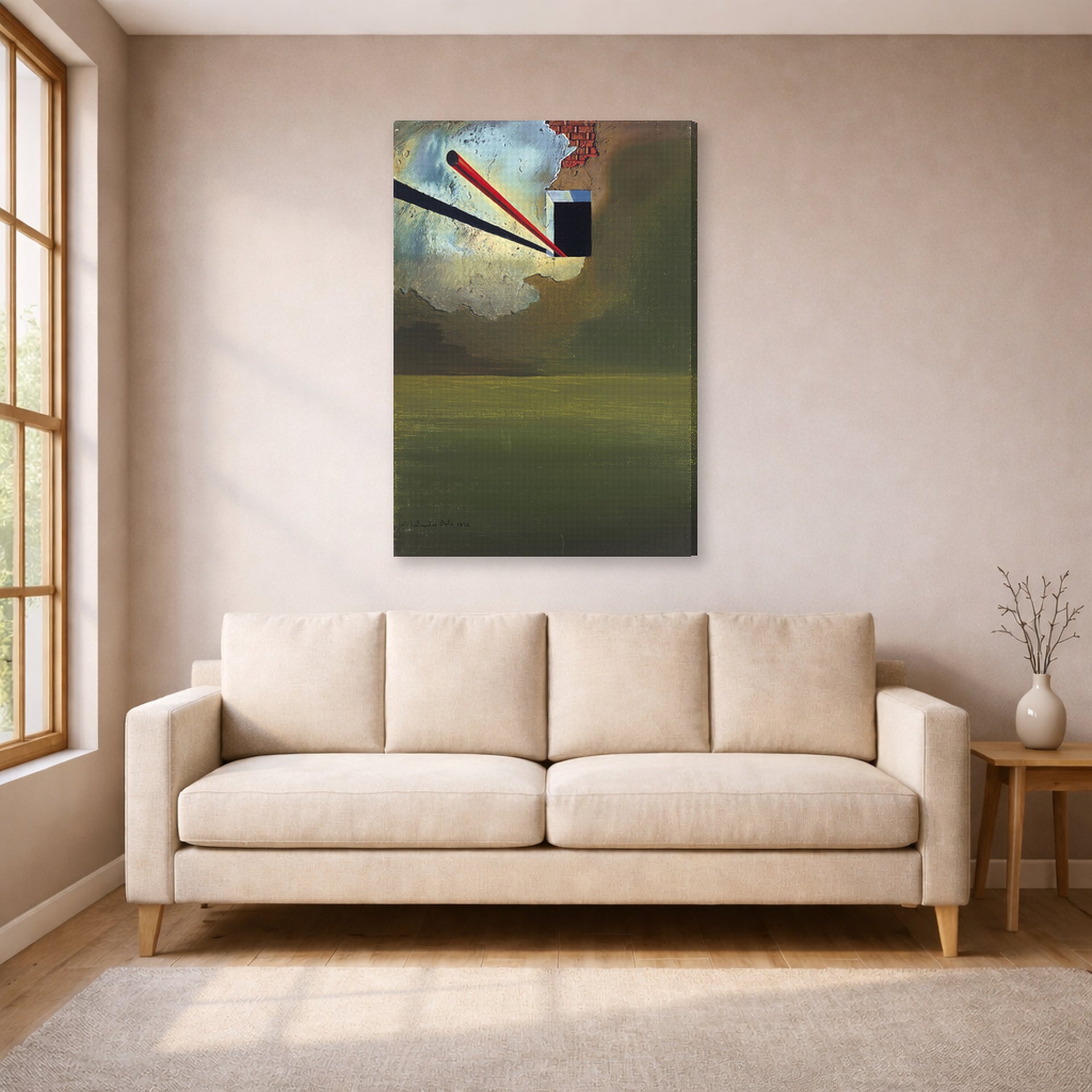 Gallery-wrapped canvas print of Salvador Dali's Sans Titre displayed on a wall in a living room