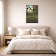 Unframed poster print of Salvador Dali's Sans Titre displayed on a wall in a bedroom