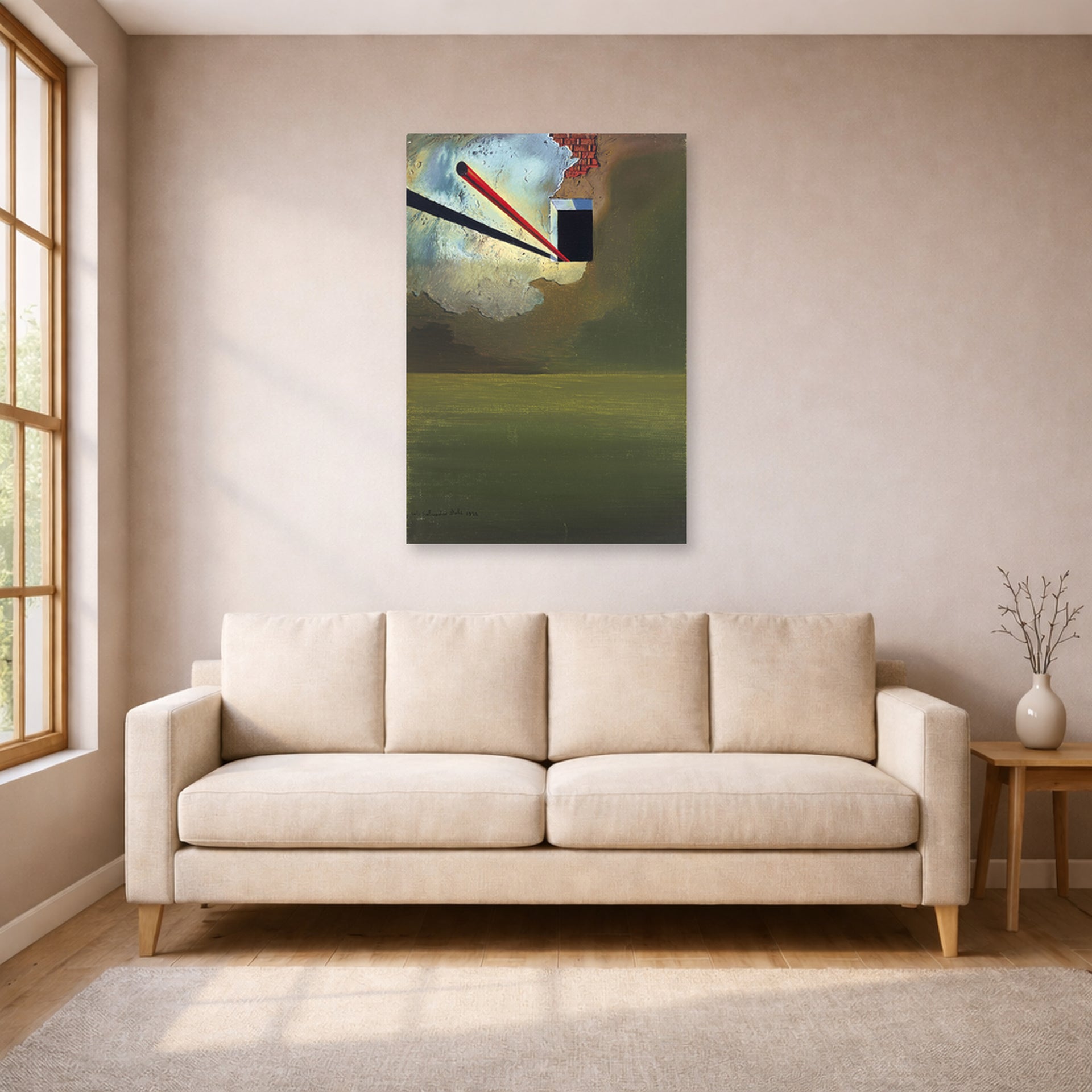 Unframed poster print of Salvador Dali's Sans Titre displayed on a wall in a living room
