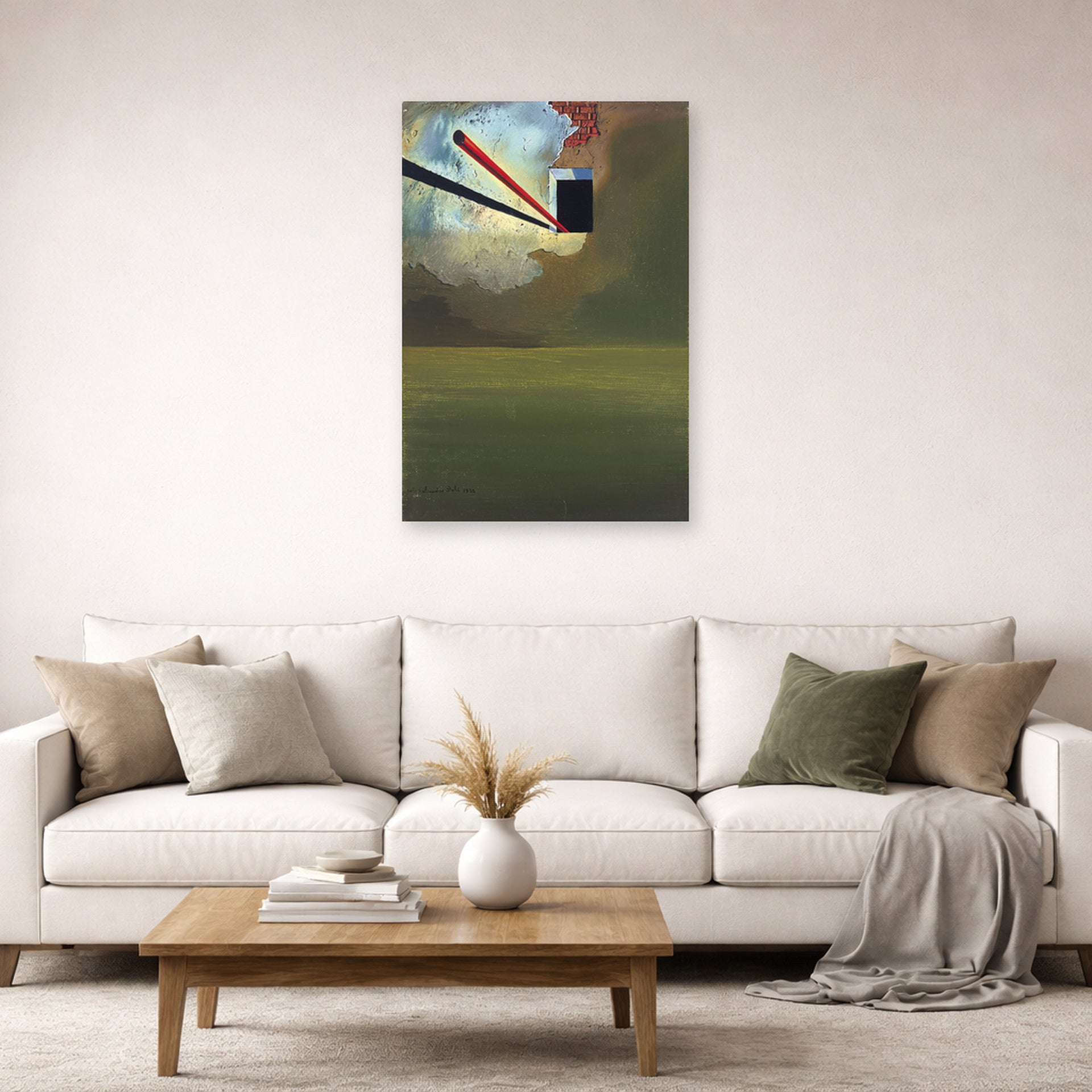 Unframed poster print of Salvador Dali's Sans Titre displayed on a wall in a living room