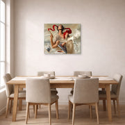 Gallery-wrapped canvas print of Salvador Dali's Self Portrait displayed on a wall in a dining room