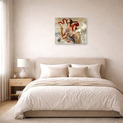 Unframed poster print of Salvador Dali's Self Portrait displayed on a wall in a bedroom