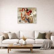 Unframed poster print of Salvador Dali's Self Portrait displayed on a wall in a living room