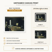 Salvador Dali - Six Images of Lenin on a Piano canvas print size comparison and framing display infographic