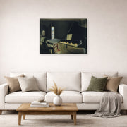 Gallery-wrapped canvas print of Salvador Dali's Six Images of Lenin on a Piano displayed on a wall in a living room