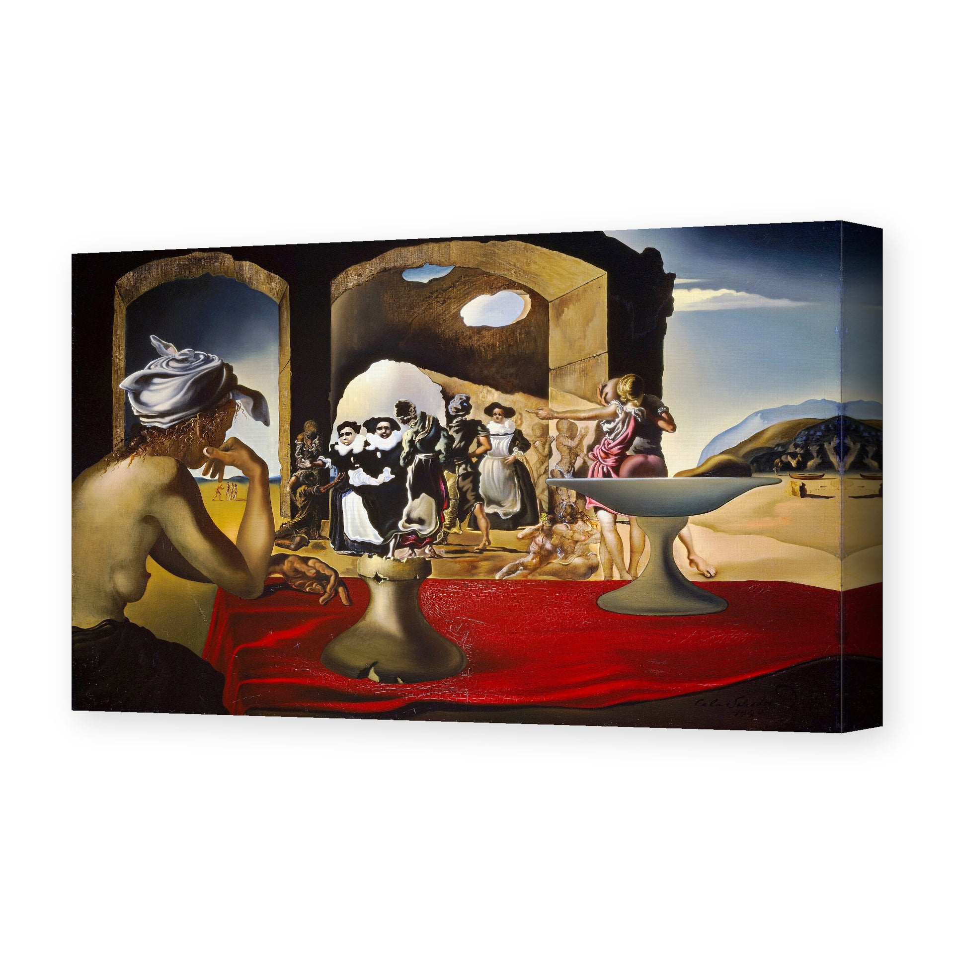 Salvador Dali's 'Slave Market with the Disappearing Bust of Voltaire' painting reproduced as a gallery-wrapped canvas print