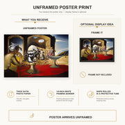 Salvador Dali - Slave Market with the Disappearing Bust of Voltaire poster print size comparison and framing display infographic