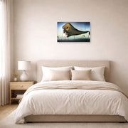 Unframed poster print of Salvador Dali's Sleep displayed on a wall in a bedroom