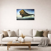 Unframed poster print of Salvador Dali's Sleep displayed on a wall in a living room