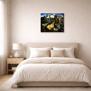 Unframed poster print of Salvador Dali's Spider of the Evening displayed on a wall in a bedroom