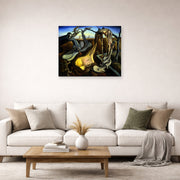 Unframed poster print of Salvador Dali's Spider of the Evening displayed on a wall in a living room