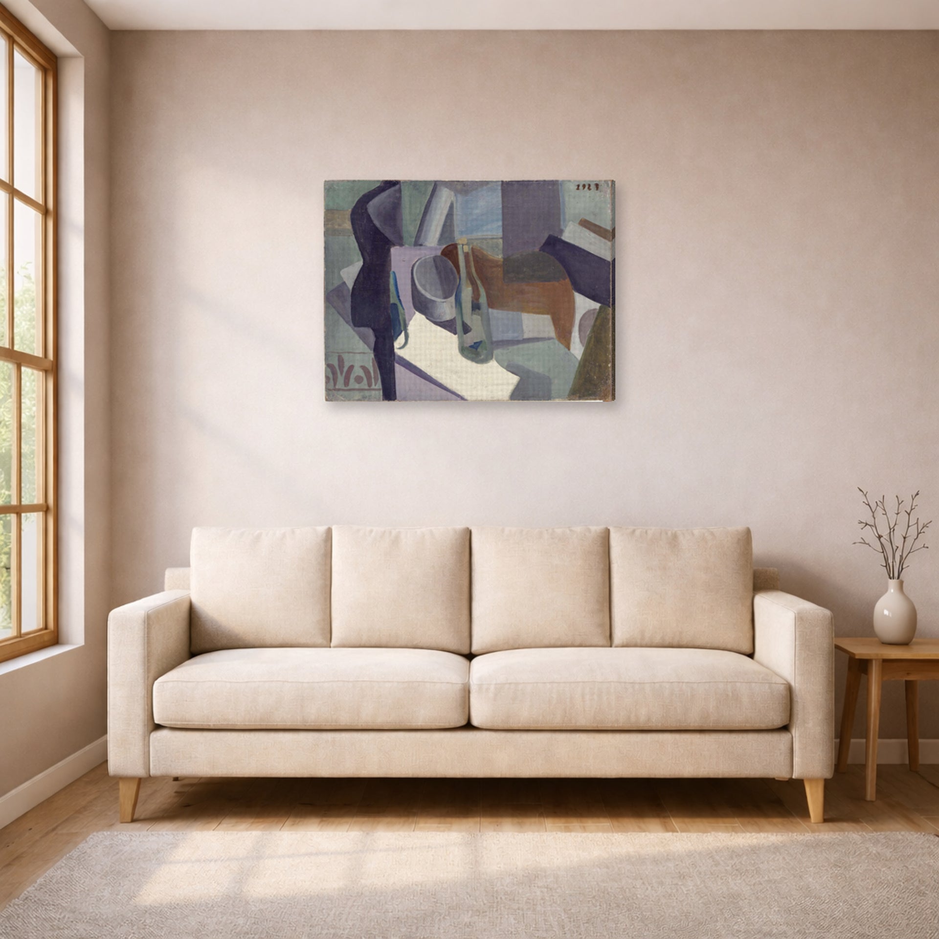 Gallery-wrapped canvas print of Salvador Dali's Still Life 1923 displayed on a wall in a living room