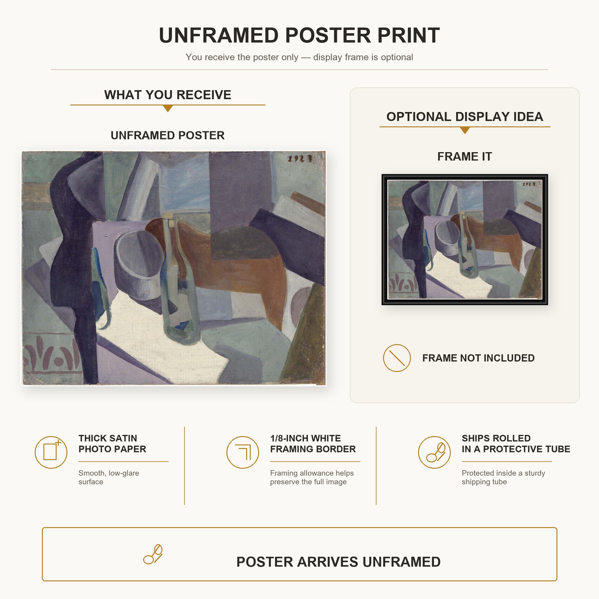 Salvador Dali - Still Life 1923 poster print size comparison and framing display infographic