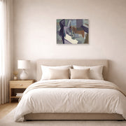 Unframed poster print of Salvador Dali's Still Life 1923 displayed on a wall in a bedroom