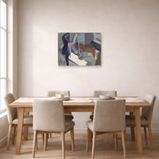 Unframed poster print of Salvador Dali's Still Life 1923 displayed on a wall in a dining room