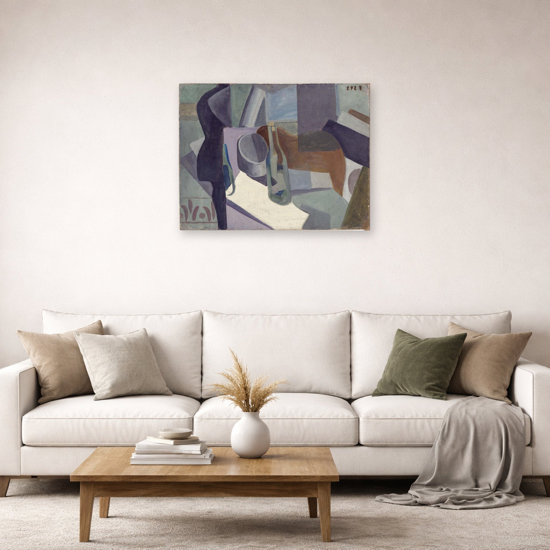 Unframed poster print of Salvador Dali's Still Life 1923 displayed on a wall in a living room