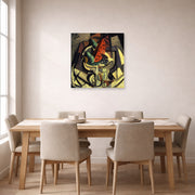 Unframed poster print of Salvador Dali's Still Life displayed on a wall in a dining room