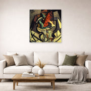Unframed poster print of Salvador Dali's Still Life displayed on a wall in a living room