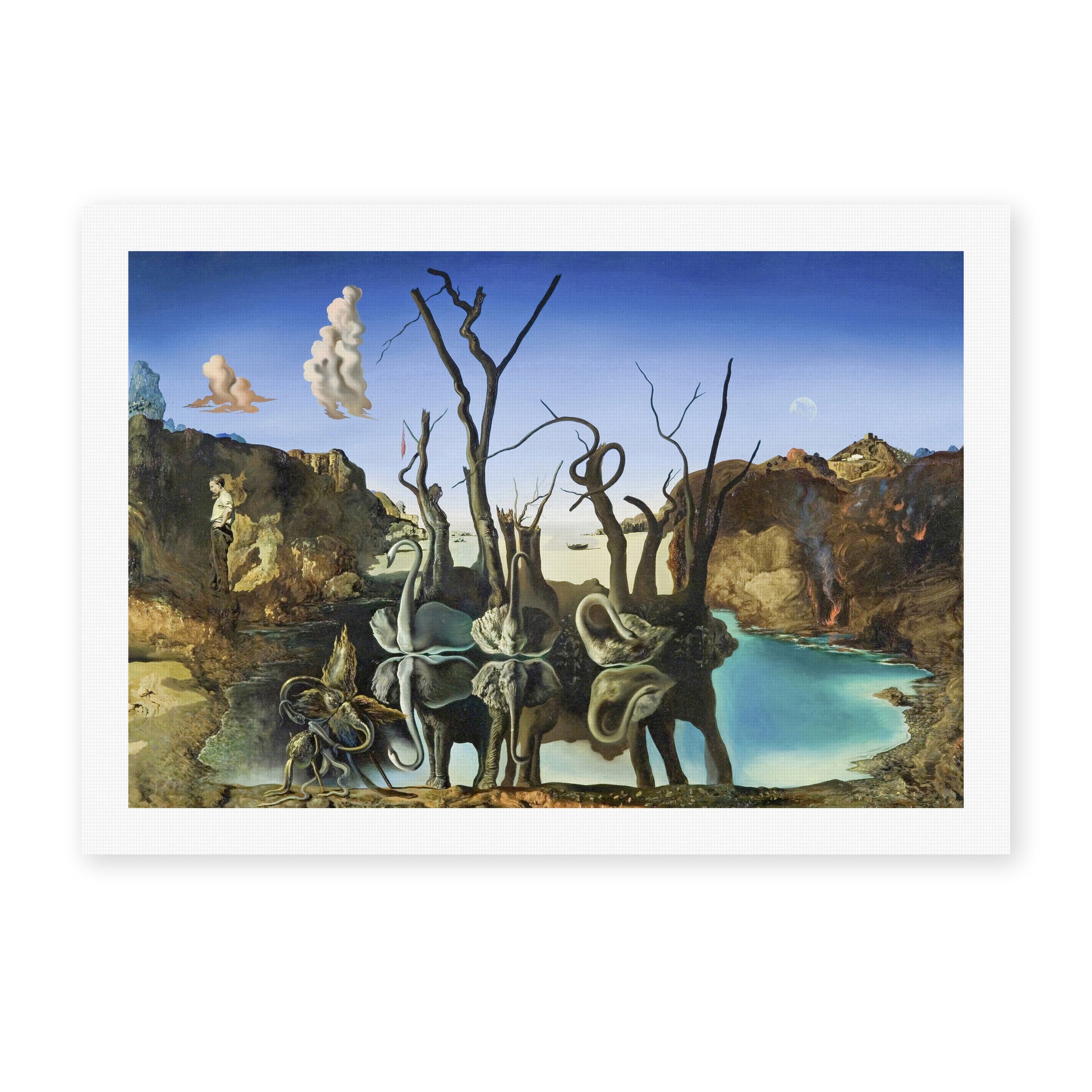 Salvador Dali's 'Swans Reflecting Elephants' painting reproduced as a rolled canvas print