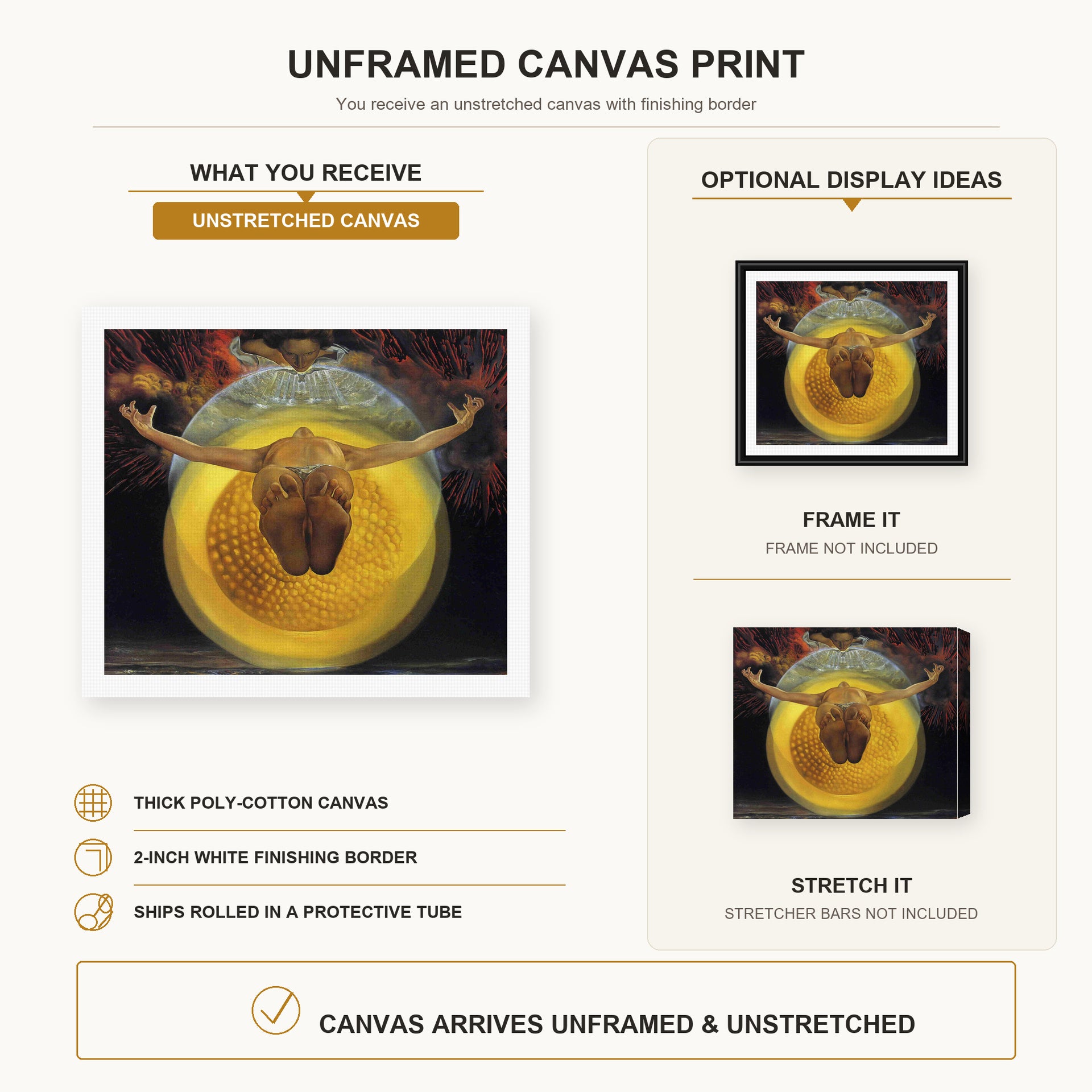 Salvador Dali - Ascension of Christ canvas print size comparison and framing display infographic