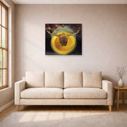 Unframed poster print of Salvador Dali's Ascension of Christ displayed on a wall in a living room
