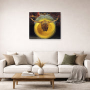Unframed poster print of Salvador Dali's Ascension of Christ displayed on a wall in a living room