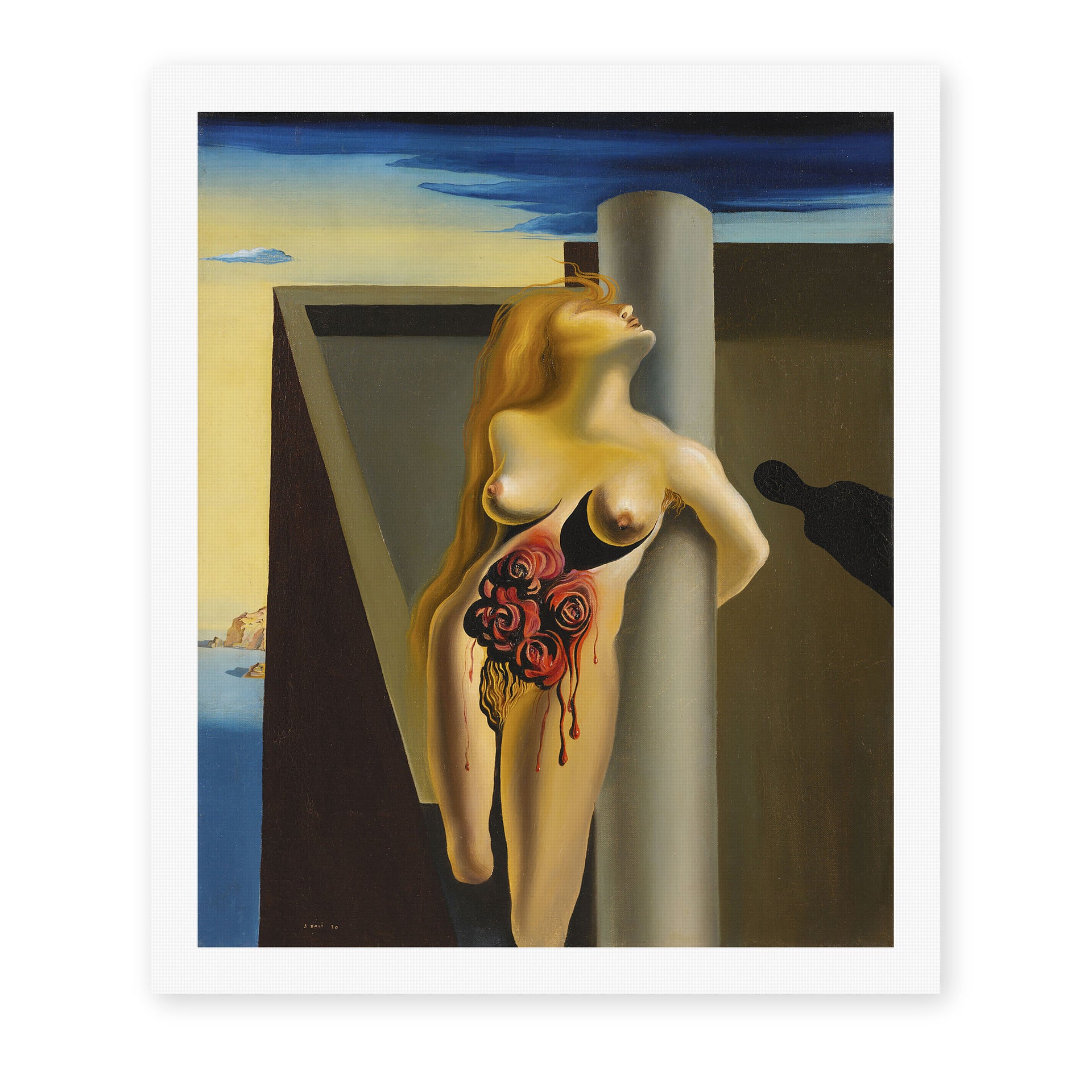 Salvador Dali's 'Bleeding Roses' painting reproduced as a rolled canvas print