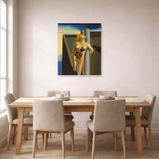 Unframed poster print of Salvador Dali's Bleeding Roses displayed on a wall in a dining room