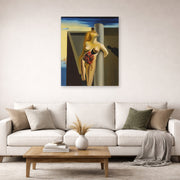 Unframed poster print of Salvador Dali's Bleeding Roses displayed on a wall in a living room