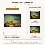 Salvador Dali - Broken Bridge and the Dream canvas print size comparison and framing display infographic