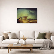 Gallery-wrapped canvas print of Salvador Dali's Broken Bridge and the Dream displayed on a wall in a living room