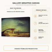 Salvador Dali - Broken Bridge and the Dream gallery wrap canvas construction and hanging details infographic
