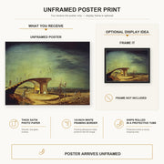 Salvador Dali - Broken Bridge and the Dream poster print size comparison and framing display infographic