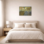 Gallery-wrapped canvas print of Salvador Dali's The Disintegration of the Persistence of Memory displayed on a wall in a bedroom