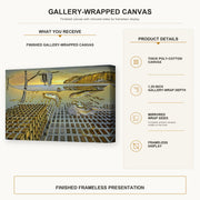 Salvador Dali - The Disintegration of the Persistence of Memory gallery wrap canvas construction and hanging details infographic