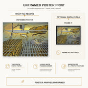 Salvador Dali - The Disintegration of the Persistence of Memory poster print size comparison and framing display infographic