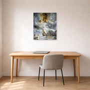 Unframed poster print of Salvador Dali's Ecumenical Council displayed on a wall in a office