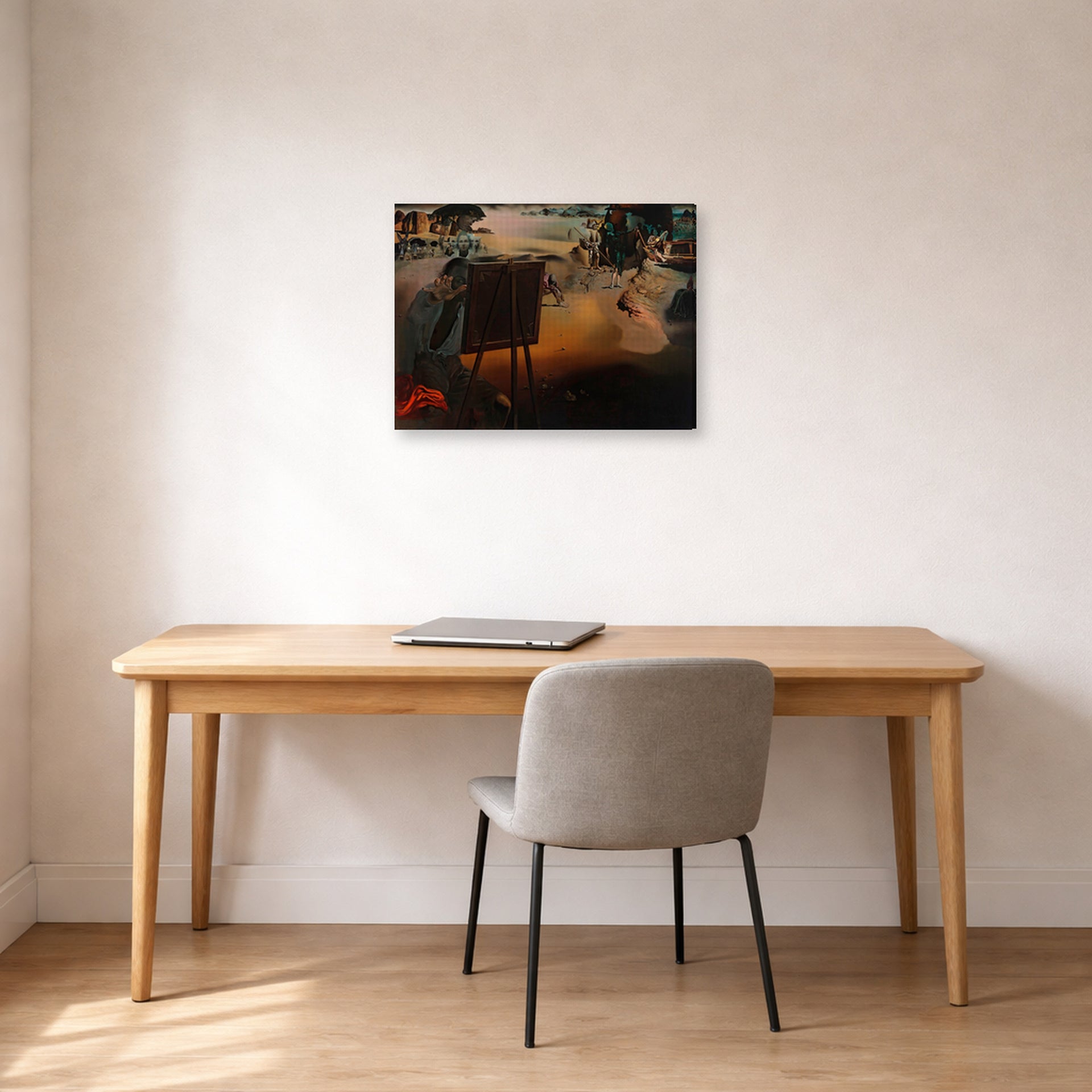 Gallery-wrapped canvas print of Salvador Dali's Great Paranoiac displayed on a wall in a office